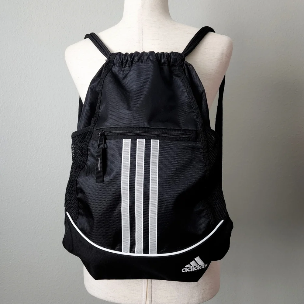 Adidas Black 3 Stripe Sackpack With Continuous Double Drawcord Closure